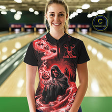 Load image into Gallery viewer, Black And Red Grim Reaper Custom Halloween Bowling Team Shirts For Men, Bowling Gifts IPHW7614