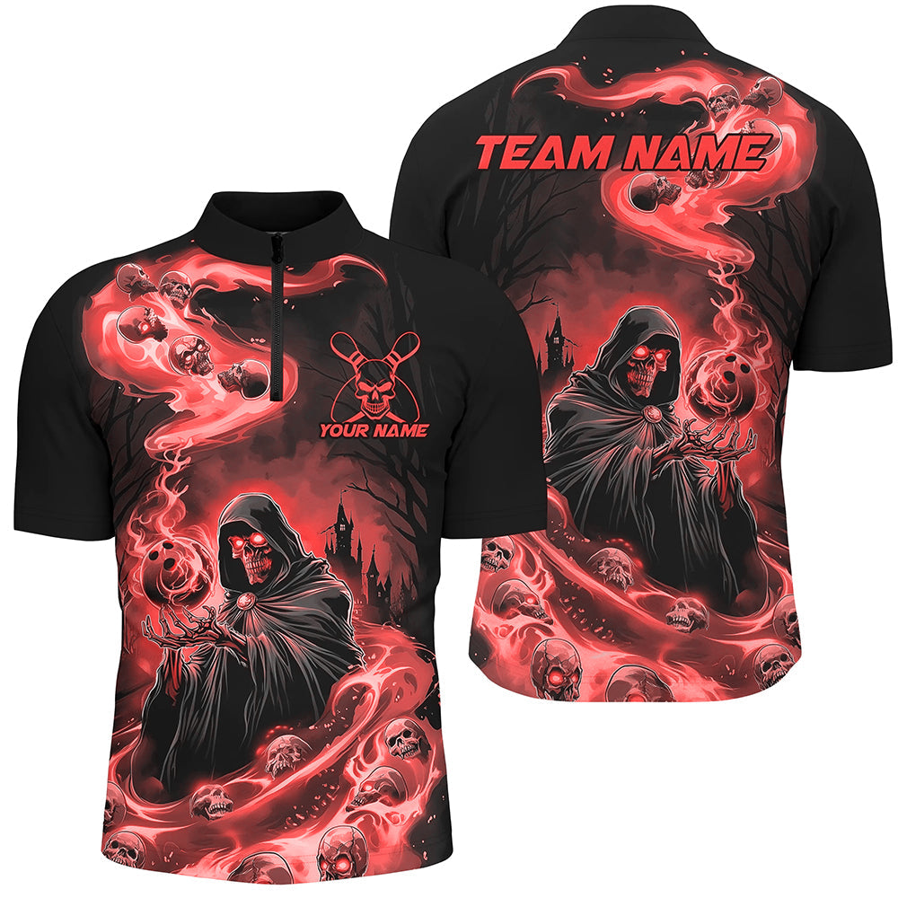 Black And Red Grim Reaper Custom Halloween Bowling Team Shirts For Men, Bowling Gifts IPHW7614