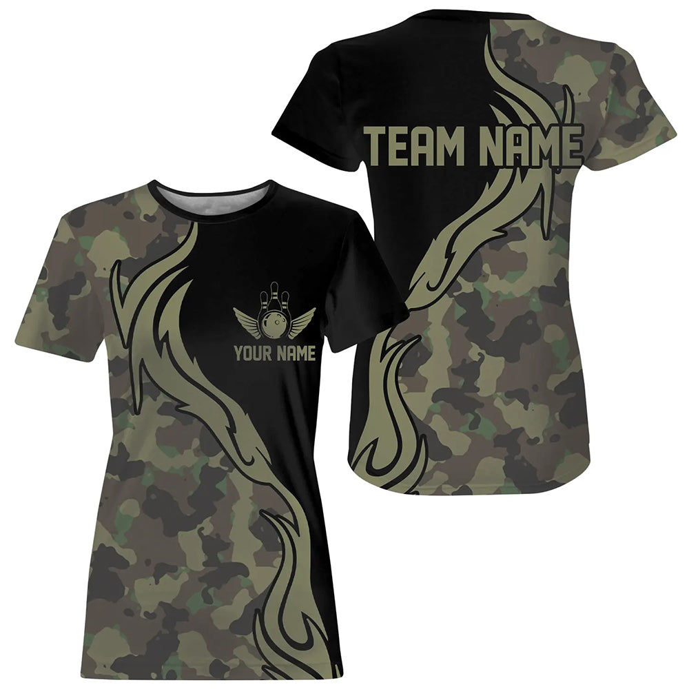 Military Green Camo Custom Army Bowling Team Shirts, Bowling League For Women IPHW5515