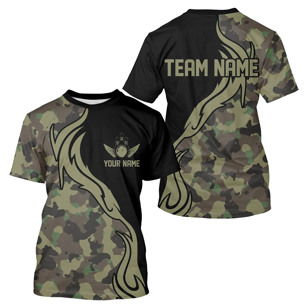 Military Green Camo Custom Army Bowling Team Shirts, Bowling League For Men IPHW5515