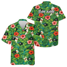 Load image into Gallery viewer, Custom Tropical Leaves And Hibiscus Flower Hawaiian Bowling Shirts For Men And Women IPHW10847