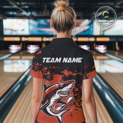 Custom Black And Ornage Camo Shark Bowling Women Quarter-Zip Shirt, Tournament Shirt IPHW8998