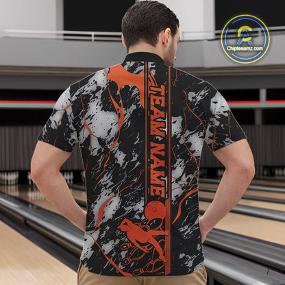 Custom Orange And Gray Camo Strike Bowling Quarter-Zip Team Shirts For Men, Strike Bowling Jersey IPHW9244