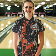 Load image into Gallery viewer, Custom Orange And Gray Camo Strike Bowling Women Quarter-Zip Team Shirts, Bowling Jersey IPHW9244