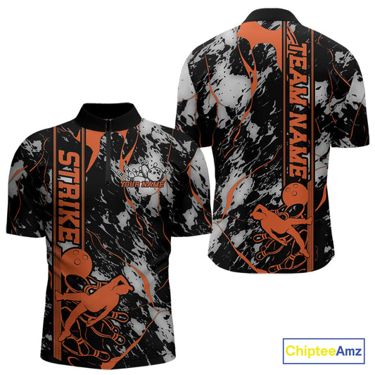 Custom Orange And Gray Camo Strike Bowling Quarter-Zip Team Shirts For Men, Strike Bowling Jersey IPHW9244