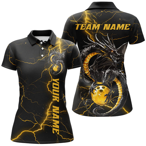 Black And Gold Custom Dragon Bowling Shirts For Women, Dragon Bowling League Shirts Outfits IPHW7309