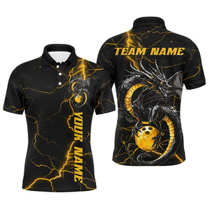 Black And Gold Custom Dragon Bowling Shirts For Men, Dragon Bowling League Shirts Outfits IPHW7309