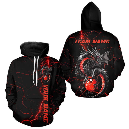 Black And Red Custom Dragon Bowling Shirts For Men And Women, Dragon Bowling League Shirts Outfits IPHW7310