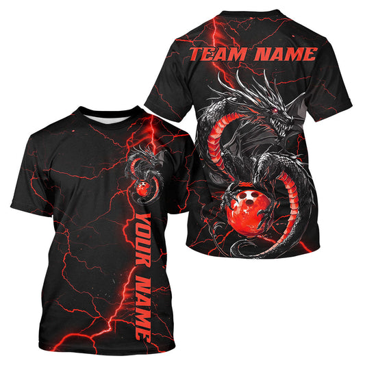 Black And Red Custom Dragon Bowling For Men, Dragon Bowling League Outfits IPHW7310