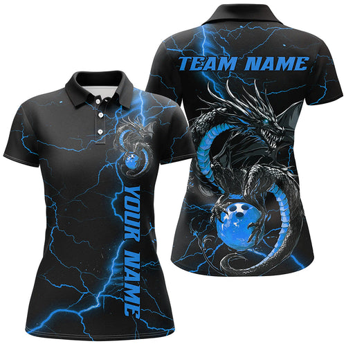 Black And Blue Custom Dragon Bowling Shirts For Women, Dragon Bowling League Shirts Outfits IPHW7311