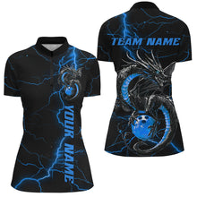 Load image into Gallery viewer, Black And Blue Custom Dragon Bowling Shirts For Women, Dragon Bowling League Shirts Outfits IPHW7311