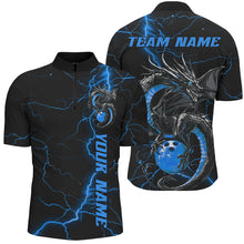 Load image into Gallery viewer, Black And Blue Custom Dragon Bowling Shirts For Men, Dragon Bowling League Shirts Outfits IPHW7311