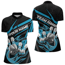 Load image into Gallery viewer, Custom Black And Blue Flame Bowling Team Women Quarter-Zip Shirt, Fire Bowling League Shirt IPHW8769