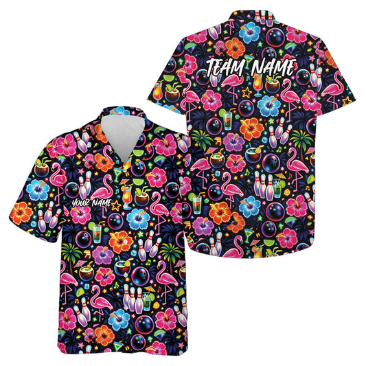 Custom Colorful Tropical Plants And Flamingo Hawaiian Bowling Shirt For Men And Women IPHW10859