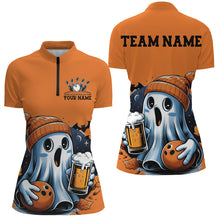 Load image into Gallery viewer, Cute Ghost With Bowling And Beer Custom Halloween Bowling Shirts For Women, Bowler Outfits IPHW7627