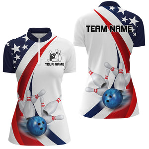 American Flag Custom Patriotic Bowling Shirts For Women, Team Bowling League Shirts Uniform IPHW7635