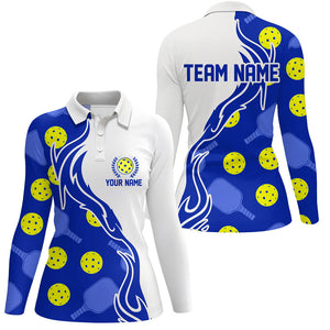 Pickleball Ball And Paddles Custom Pickleball Shirts for ladies, Casual Pickleball Polo Tops | Blue IPHW5532