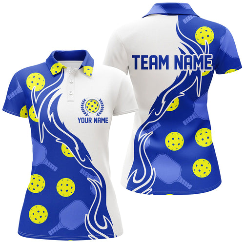 Pickleball Ball And Paddles Custom Pickleball Shirts for ladies, Casual Pickleball Polo Tops | Blue IPHW5532