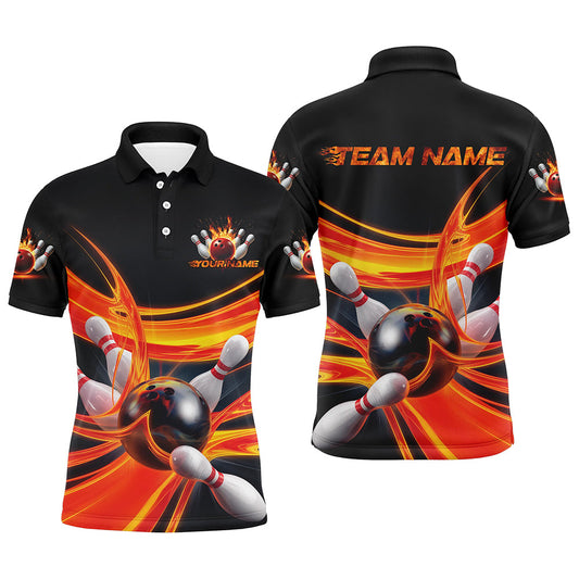 Customized Flame Bowling Polo Shirts For Men, Flaming Bowling Team Shirt IPHW8045