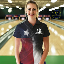 Load image into Gallery viewer, Custom Smoke Texas Flag Bowling Women Team Shirts, Patriotic Texas Bowling Jerseys IPHW10625