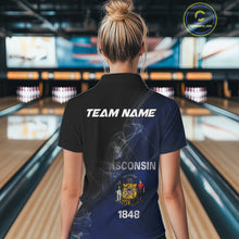 Load image into Gallery viewer, Custom Smoke Wisconsin Flag Bowling Women Team Shirts, Patriotic Bowling Jerseys IPHW10628