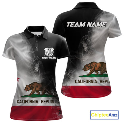 Custom Smoke Flame California Flag Patriotic Darts Shirt For Women, Dart League Team Jerseys IPHW10634