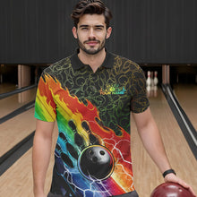 Load image into Gallery viewer, Custom Rainbow Flame Bowling Team Polo Shirts For Men, Colorful Bowling League Shirt IPHW8785