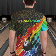 Load image into Gallery viewer, Custom Rainbow Flame Bowling Team Polo Shirts For Men, Colorful Bowling League Shirt IPHW8785