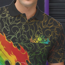 Load image into Gallery viewer, Custom Rainbow Flame Bowling Team Polo Shirts For Men, Colorful Bowling League Shirt IPHW8785