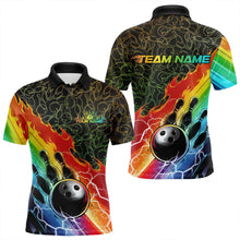 Load image into Gallery viewer, Custom Rainbow Flame Bowling Team Polo Shirts For Men, Colorful Bowling League Shirt IPHW8785
