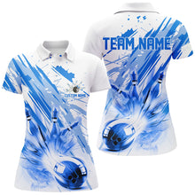 Load image into Gallery viewer, Blue Bowling Strike Custom Bowling Polo/ Quarter Zip Team Shirts, Women Bowling Outfit IPHW6262