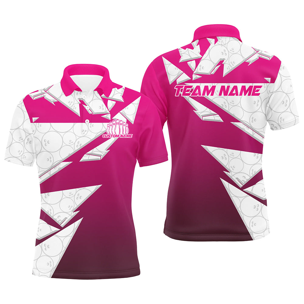 Custom Pink Bowling Team Shirts For Men And Women, Bowling Ball Pattern Bowlers Outfits IPHW6270
