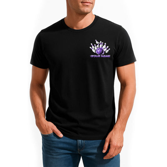 Custom Flame Dragon Bowling T-Shirts For Men, Purple Fire Bowling Ball Style IPHW9065