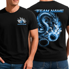 Load image into Gallery viewer, Custom Flame Dragon Bowling T-Shirts For Men, Blue Fire Bowling Ball Theme IPHW9066