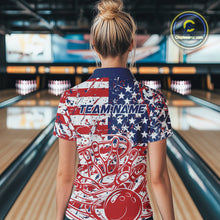 Load image into Gallery viewer, Custom Splatter Patriotic US Flag Bowling Women Quarter-Zip Shirt, US Flag Bowling Jersey IPHW9257