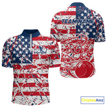 Load image into Gallery viewer, Custom Splatter Patriotic US Flag Bowling Quarter-Zip Shirts For Men, American Bowling Jersey IPHW9257