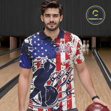 Load image into Gallery viewer, Custom Grunge US Flag Patriotic Bowling Polo Shirts For Men, US Bowling League Shirt IPHW9258