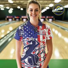 Load image into Gallery viewer, Custom Grunge US Flag Patriotic Bowling Polo Shirts For Women, US Bowling League Shirt IPHW9258
