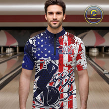 Load image into Gallery viewer, Custom Grunge US Flag Patriotic Bowling Quarter-Zip Shirts For Men, US Bowling League Shirt IPHW9258