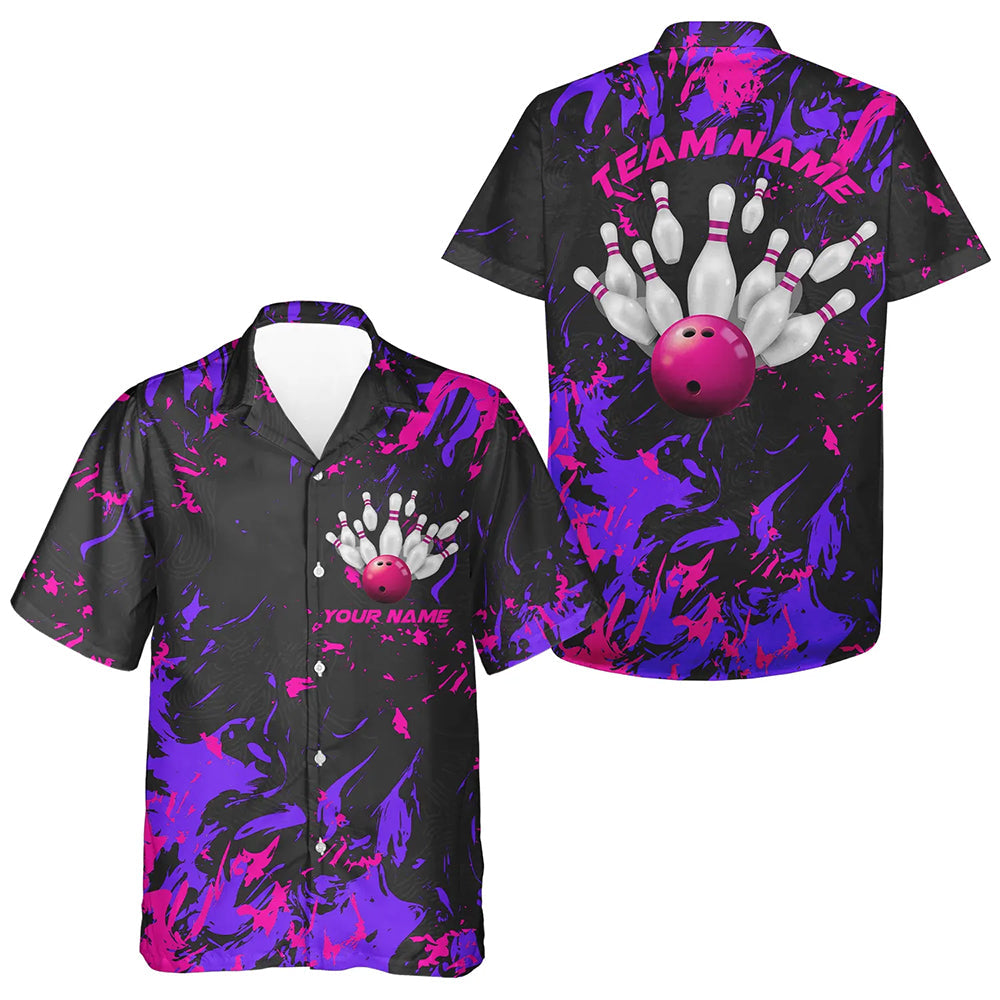 Purple And Pink Camo Bowling Team Shirts Custom Men Hawaiian Shirts Bowling League Shirts IPHW5365