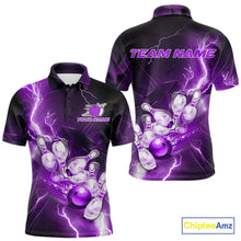 Load image into Gallery viewer, Custom Purple Thunder Lightning Bowling Polo Shirts For Men, Bowling League Shirt IPHW9793