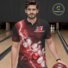 Load image into Gallery viewer, Custom Red Thunder Lightning Bowling Polo Shirts For Men, Bowling League Shirt IPHW9794