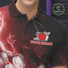Load image into Gallery viewer, Custom Red Thunder Lightning Bowling Polo Shirts For Men, Bowling League Shirt IPHW9794