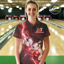 Load image into Gallery viewer, Custom Red Thunder Lightning Bowling Polo Shirts For Women, Bowling League Shirt IPHW9794