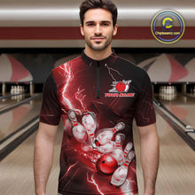 Load image into Gallery viewer, Custom Red Thunder Lightning Bowling Quarter-Zip Shirts For Men, Bowling League Shirt IPHW9794