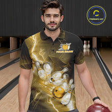 Load image into Gallery viewer, Custom Yellow Thunder Lightning Bowling Polo Shirts For Men, Bowling League Shirt IPHW9795