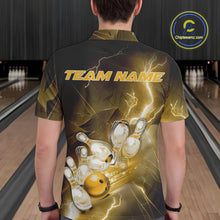 Load image into Gallery viewer, Custom Yellow Thunder Lightning Bowling Polo Shirts For Men, Bowling League Shirt IPHW9795