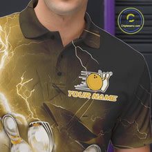 Load image into Gallery viewer, Custom Yellow Thunder Lightning Bowling Polo Shirts For Men, Bowling League Shirt IPHW9795