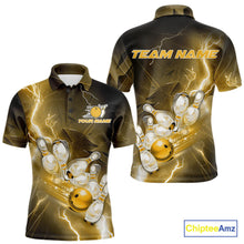 Load image into Gallery viewer, Custom Yellow Thunder Lightning Bowling Polo Shirts For Men, Bowling League Shirt IPHW9795