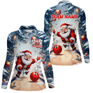 Funny Santa Playing Bowling Custom Christmas Ladies Bowling Shirt, Christmas Bowlers Outfit IPHW7845